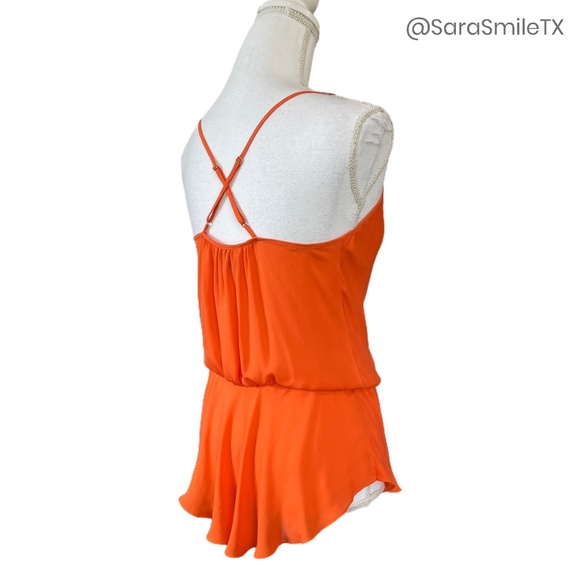 HAUTE HIPPIE Silk Bright Tangerine Orange Peplum Camisole Tank Top - Picture 7 of 14